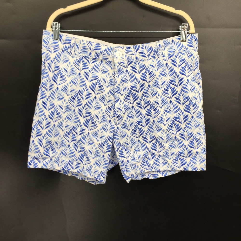 Caribbean Joe Blue & white leaf pattern chino shorts resortwear vacation 12